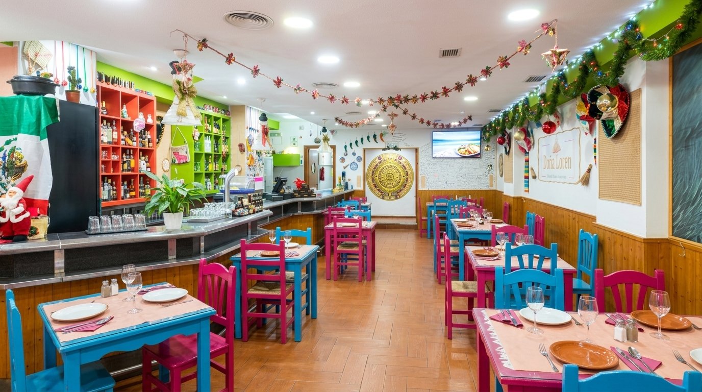 Dónde comer en Cáceres - Tacos Doña Loren Interior acogedor del restaurante mexicano Tacos Doña Loren en el centro de Cáceres