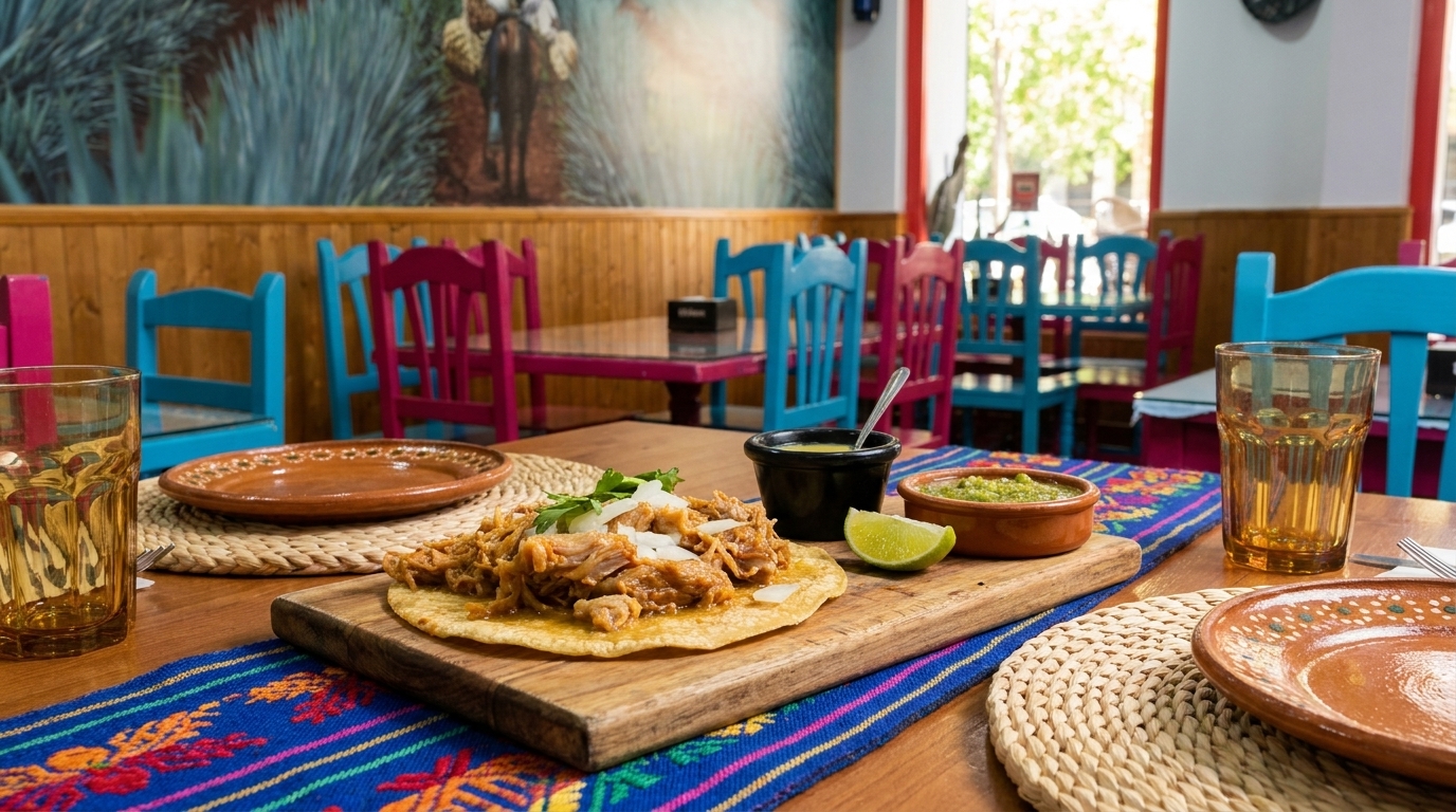 Auténtico Taco al Pastor en Tacos Doña Loren, elaborado con carne de cerdo adobada artesanalmente y piña natural servido sobre tortilla de maíz