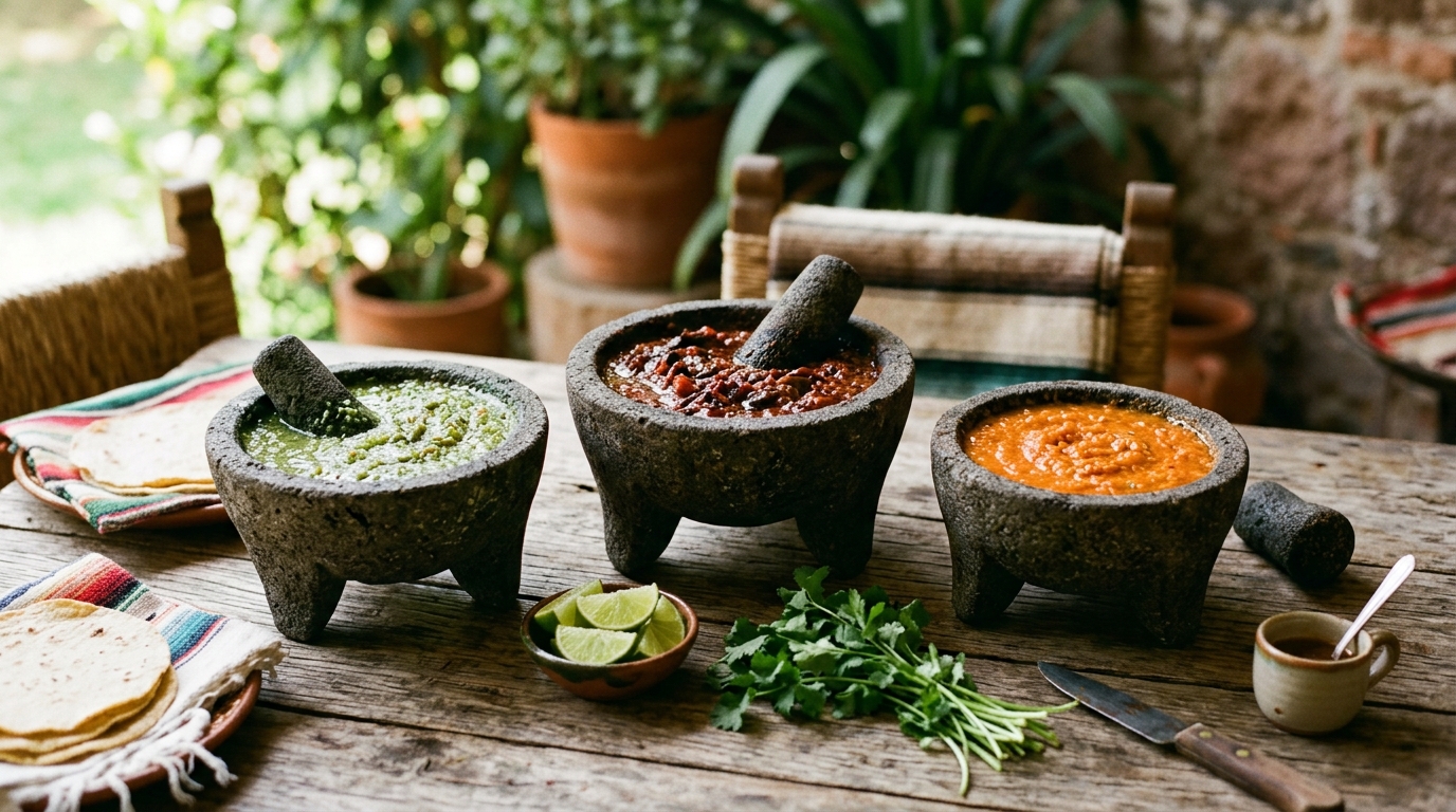 Salsas Artesanales Mexicanas - Tú eliges el picante Variedad de salsas mexicanas artesanales con diferentes niveles de picante en Tacos Doña Loren, Cáceres
