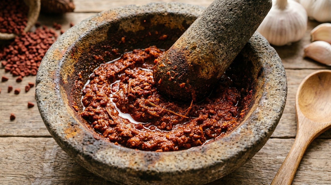 Ingredientes tradicionales para el marinado de cochinita pibil con achiote y naranja agria
